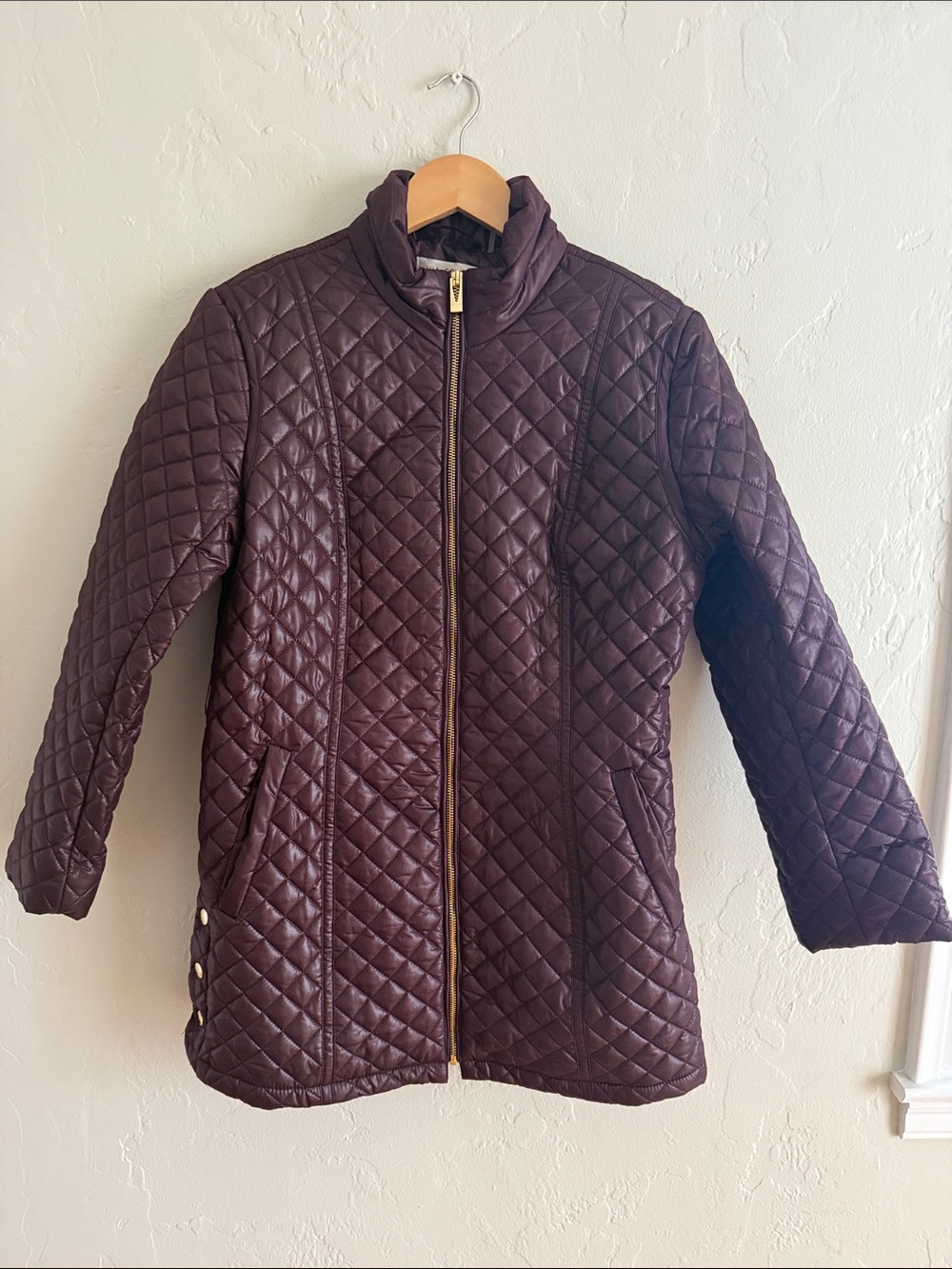 Via Spiga Quilted Long Puffer Jacket in Plum